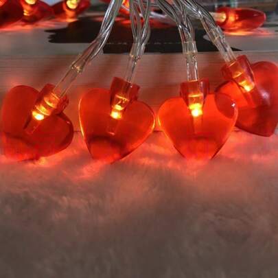1 pièce Guirlande lumineuse à piles en forme de cœur LED rouge, 10/20 lumières, décoration d'ambiance en forme de cœur pour la Saint-Valentin, le Nouvel An, les fêtes