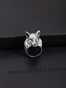 复古狼头戒指，动物夸张霸气嘻哈个性化开口戒指，爱心手势复古戒指，欧美骷髅手组合霸气戒指 - 彩色 - 查看 2