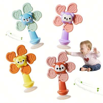 1pc Baby Toddler Suction Cup Rotating Toy, Interesting Design With Textured Handles, Made Of ABS Resin Sensory Toy With 6 Colorful Grips, Suitable For Travel, Restaurant, Home Use, Helps Develop Motor Skills And Cognitive Abilities