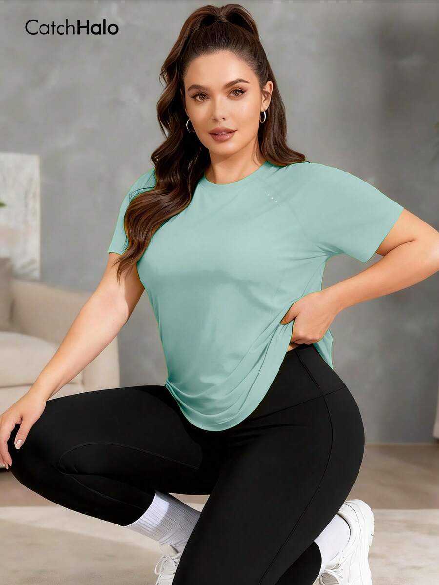 大码女式透气弹力休闲修身运动T恤，适合健身、运动和日常穿着