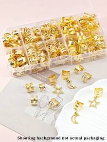 50pcs Golden Star Moon Hair Clips Braid Jewelry Dreadlock Accessories Loc Adornment For Braids Decoration - Gold - View 5