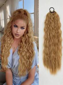 24英寸黑色、棕色和浅棕色多色波浪马尾假发接发，带松紧带，波浪柔和，外观自然，易于佩戴，瞬间增加头发长度和蓬松度，适合女性日常佩戴、节日派对、音乐节和其他场合。 - 彩色 - 查看 15