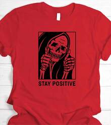 Stay Positive Graphic Print Funny Men Cotton T Shirt O-Neck Short-Sleeved Tee Retro Unisex Oversized Casual Tshirts Streetwear - 黑色 - 查看 6