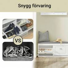 SoBuy Shoe Bench With Seat, Storage Bench With 2 Flaps, Narrow Shoe Cabinet With Bench & Shoe Rack, Space-Saving Shoe Storage For Hallways & Small Rooms, 104x52x24cm, White, FSR64-W - White - View 4
