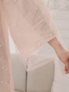 2026 New Style Elegant Embroidered Beaded Arabic Women's Dress, Jalabia Dress With Square Neck, Long Sleeve, Pink Outerwear, Fashion Fresh Ladylike - Pink - View 4