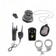 6pcs Costume Set, Uniform Cosplay, Role Play, Badge, Handcuffs, Walkie-Talkie, Badge Necklace, Whistle Props, Holiday Party Decorations - Multicolor - View 9