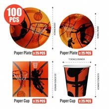 Basketball Action Silhouette Disposable Plates, Napkins, Cups - One-Time Party Supplies Set, Fits 25 Guests, Disposable Paper Plates Party Tableware Suitable For Birthday, Wedding, Theme Party, Family Picnic - Multicolor - View 2
