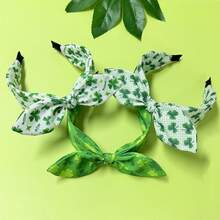 1pc St. Patrick's Day Green Shamrock Headband With Bow, Party Festival Hair Accessory - Multicolor - View 3