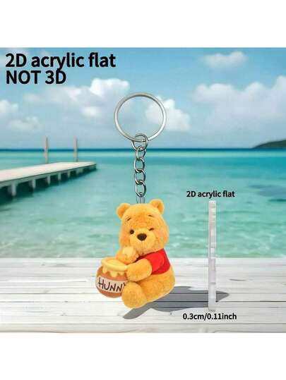 2D Flat Keychain "Winnie The Pooh And Honey", Cute And Comfortable, Made Of Acrylic, Officially Licensed Christmas Decoration, Suitable For Car, Bag, Etc., Perfect Gift For Family And Friends, Christmas Decoration, Backpack Accessory, Valentine's Day Gift, Ramadan Gift, Carnival Gift