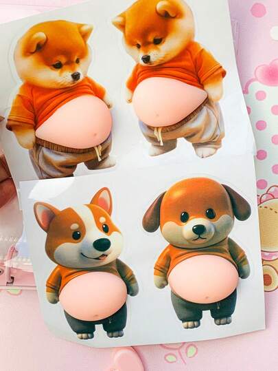 大肚梗犬，柯基犬超柔软硅胶汽车防撞保护贴纸，全新创意宠物减压贴纸，可爱可压缩3D立体贴纸，超柔软硅胶防撞保护贴纸，适用于汽车和家居装饰。