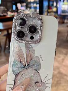 1个高端卡通兔子水钻手机壳，兼容 11/12/13/14/15/16/17 Pro Max，全包闪亮钻石保护壳，情人节礼物 - 白色 - 查看 4