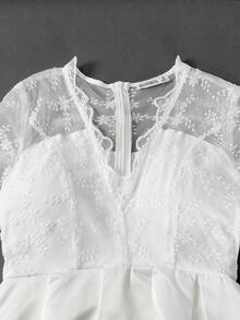 Women's Bride Gift Dress - A-Line Minimalist Embroidered Lace Wedding Gown With 3/4 Sleeves - White - View 3