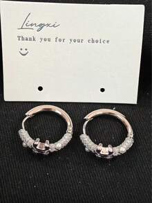 1 Pair High-Quality Zirconia Flower Earrings - Women's Light Luxury Sparkly Party Accessory - Exquisite Diamond-encrusted Pearl Earrings - View 8