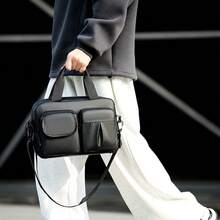 户外尼龙男士单肩包，多功能斜挎包，大容量快递包，时尚百搭男士单肩包，轻便单肩包，正面双口袋设计，可收纳日常用品，多口袋旅行包，时尚背包 - 彩色 - 查看 6