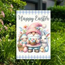 1面复活节快乐小矮人花园旗，欢迎春天复活节彩蛋农舍假日户外装饰亚麻庭院旗，双面印花花园欢迎旗，室内外家居装饰，12x18英寸，不含旗杆 - 彩色 - 查看 6