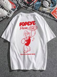 [Colaborarea Popeye] 1 tricou casual cu mânecă scurtă, guler rotund și imprimeu grafic pentru băieți, îmbrăcăminte de vară pentru studenți - Un tricou atrăgător care aduce bucurie și fericire fiecărui copil! - alb - Vizualizare 2