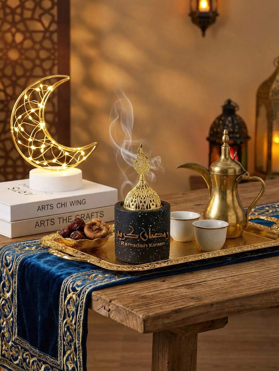 1件/套树脂黑白月亮创意简约香薰机，中东四季家用室内空气净化香炉，阿拉伯字母香夹，适用于瑜伽室、按摩室、冥想室、头发和衣物、办公室和卧室，全年可用，斋月用品，斋月礼物，开斋节礼物，斋月灯笼，斋月反思，斋月，斋月分发，斋月吉祥，斋月灯笼，斋月，斋月装饰，斋月装饰