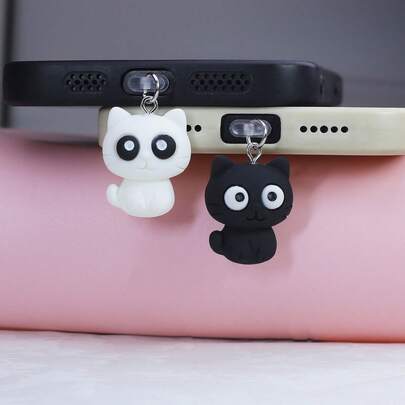 Tapón antipolvo de gatito blanco y negro, decoración de tapón antipolvo, funda antipolvo de teléfono con gatito, accesorio colgante a prueba de polvo para puerto de carga de teléfono, regalo para amigos, regalo de Navidad para la madre, la familia, los amigos, los niños, accesorio y encanto de teléfono para cumpleaños y vacaciones