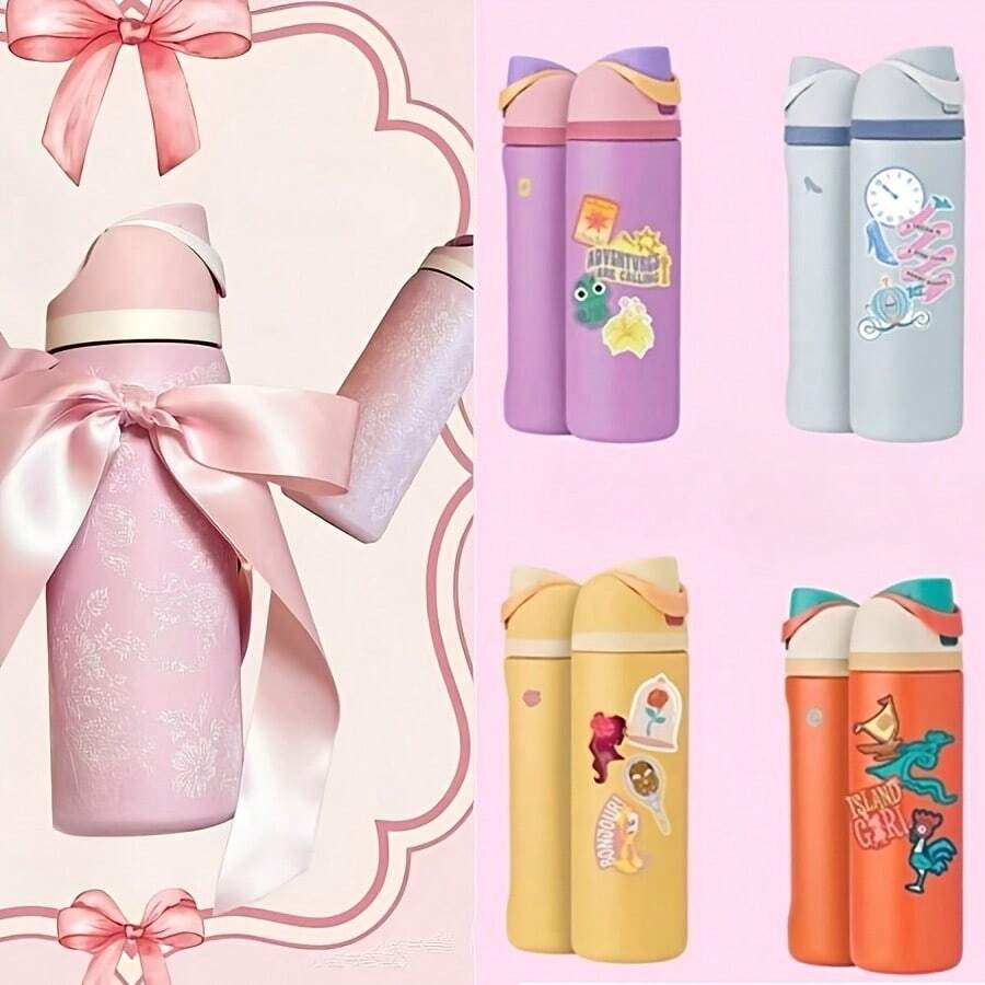 24oz /32oz Stainless Steel Insulated Water Bottle With Straw, Portable Coffee Mug Suitable For Hot & Cold Drinks, Fitness And Cycling Water Bottle, Leak-Proof Lid Travel Cup For Camping, Hiking, Driving, Outdoor Activities, - 小蝴蝶結 - 查看 1