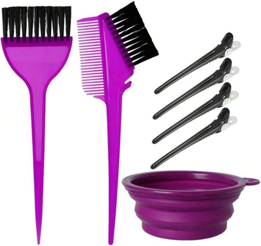 MOONMINI Hair Dye Color Brush And Bowl Set, Color Bowl Brushes Tool Mixing Bowl Kit Tint Comb For Hair Tint Dying Coloring Applicator (Purple) - 淺粉色 - 查看 1