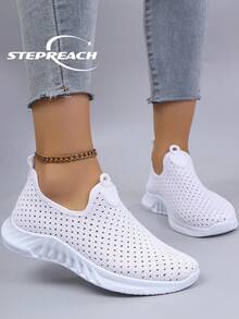 STEPREACH New Women Casual Sneakers, Mesh Breathable Comfortable Lightweight Non-Slip Slip-On Driving Shoes - White - View 1