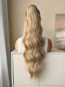 28-Inch Gold Long Wavy Synthetic Heat-Resistant Fiber Ponytail Hair Extension Drawstring Ponytail Hair Accessory, Suitable For Women Party And Daily Use - Gold - View 7