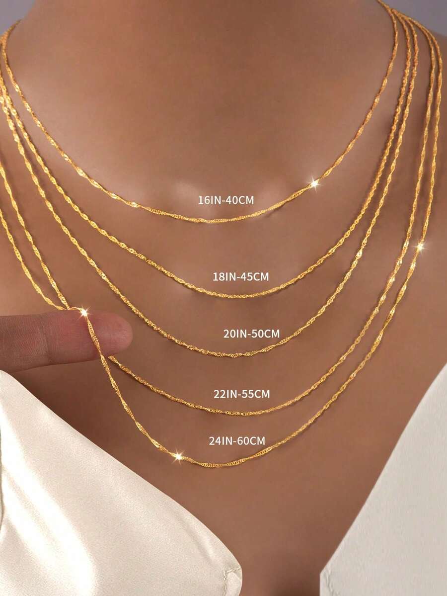 16/18/20/22/24 Inch 925 Sterling Silver Italian Twist Chain Necklace, Available In Multiple Lengths, 18K Platinum Plated, Great Gift For Girlfriend - Gold - View 1