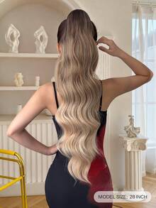 Ponytail Extension Drawstring Clip Style Wig With Gradient Brown Color, 28 Inch Long Wave Synthetic Heat-Resistant Fiber Synthetic Wig, Suitable For Women's Parties And Daily Use - Brown Ombre - View 4