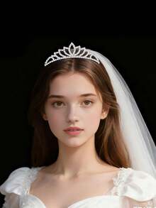 1件金/银/铜合金镶钻皇冠，新娘头饰，适用于婚礼宴会，发梳，优雅派对皇冠，情人节配饰