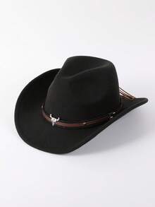 1 pieza Sombrero de fieltro estilo vaquero unisex, sombrero casual de ala ancha estilo western, sombrero de fiesta de jazz hecho a mano con diseño tejido de ojo - Multicolor - Ver 29