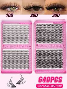 640pcs/Set Single Lash Extensions, High Capacity, 10D+20D+30D+40D+50D+60D+80D+100D Curled D-Curl, 10-16mm, DIY Lash Clusters, Natural Makeup Effect, Thick & Long, Super Soft & Lightweight, Reusable, Single Strand Segmented False Lashes, Lash Extension Kit, Suitable For Travel, Daily Wear (Beginner Friendly), Wedding, Date, Party, Holiday, Also Great As Christmas/Halloween/Gift Lash Set. - Black - View 8