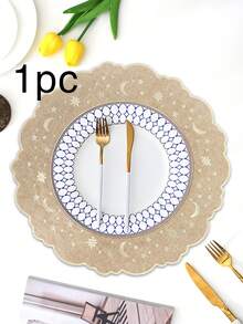 1/2/4件装刺绣布艺节日餐垫，适合婚礼派对餐桌装饰，简约优雅的欧式风格布艺桌布，星月图案餐垫 - 彩色 - 查看 46