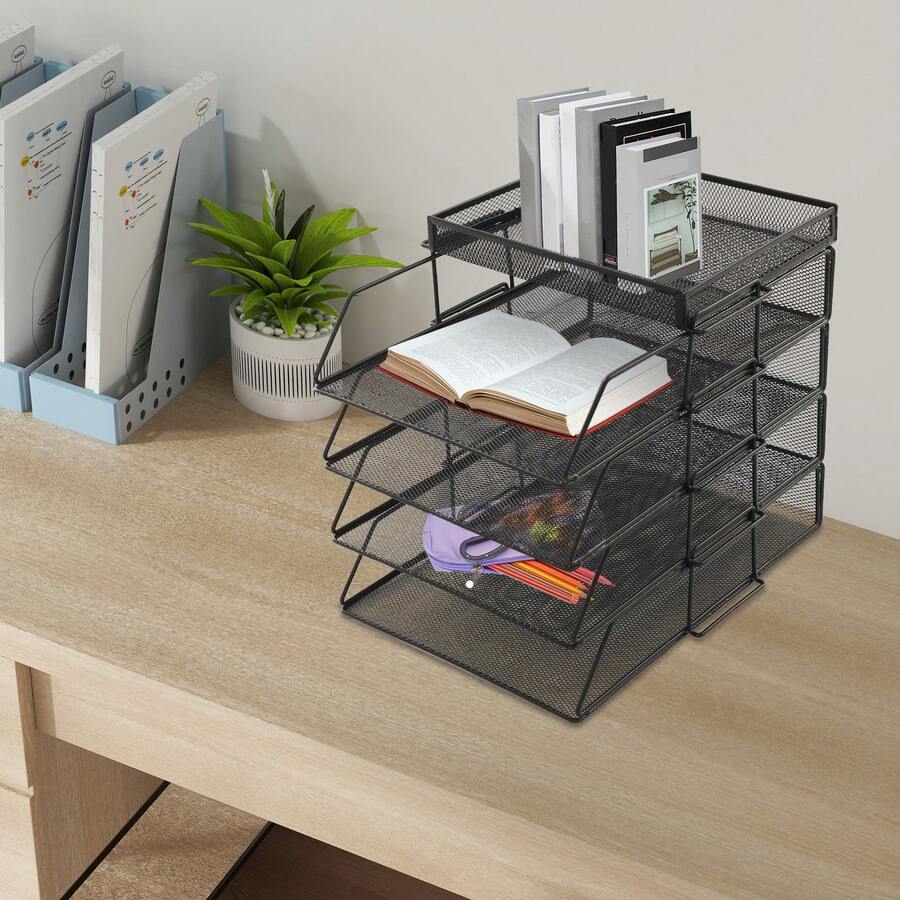 SHIOUCY Black 5-Tier Desk File Organizer 2.48in Tier Spacing 3.86lbs Lightweight For Study Library Office Home Document Storage Organization - Black - View 1
