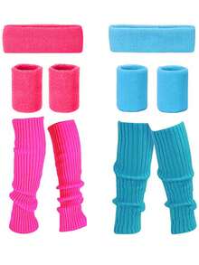 D EXCEED 5/6件套80年代女士运动服饰配件 – 头带、腕带、腰包、腿套、半透明纯色连裤袜，适用于瑜伽、户外运动、80年代主题团体运动服、节日礼物 - 彩色 - 查看 28