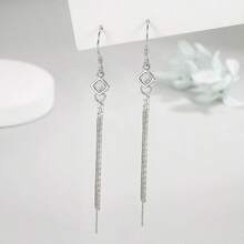 1 đôi bông tai mặt dây chuyền tua rua bằng bạc sterling 925 đính đá Cubic Zirconia thời trang và thanh lịch, thích hợp cho tiệc chiêu đãi, đám cưới, các dịp lễ hội và đeo hàng ngày. - Bạc - Xem 2