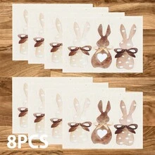 1/4/6 Pcs Easter Egg Rabbit Pattern Placemats, Linen Dining Table Mats With Colorful Egg Rabbit Design, Washable Printed Tablemats, Surface Protection Pads, Ideal Decoration For Holiday Kitchen And Family Gatherings - Multicolor - View 13
