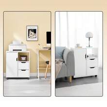 SoBuy FBT105-W, Home Office File Cabinet Printer Stand, Storage Cabinet On Wheels, Side Table End Table - White - View 5