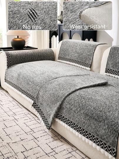 1pc Comfortable Chenille Sofa Cushion Cover, All Season Modern Simple Non-Slip Sofa Seat Pad, Dust-Proof And Washable Sofa Slipcover, Soft And Colorfast, Pet-Friendly Protective Cover, Adjustable For Corner Sofa, Bedroom, Office, Living Room