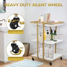 GCCSJ Beautician Trolley,Professional 3-Tier Gold Salon Rolling Cart - Heavy Duty Mobile Nail & Skincare Trolley With Locking Wheels & Large Storage, 150 LB Capacity Beauty Workstation For Spa, Esthetician & Home Use - 白色 - 查看 3