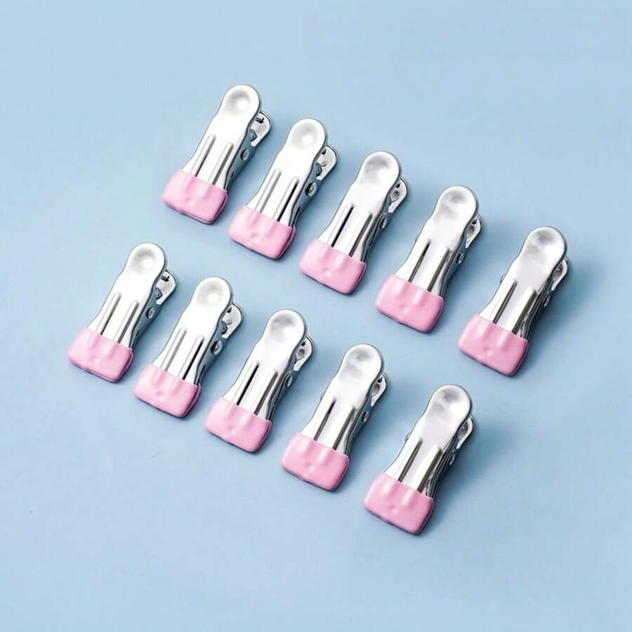 Vintage Stainless Steel Clothespins, Windproof And Non-Marking, For Underwear And Socks, For Home Use, Pink/Blue, Pack Of 10