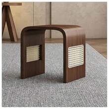 ASDF-SKJDFGH Bamboo Entrance Shoe Bench Multifunctional Rattan Square Stool Arched Foot Rest Side Table for Bedroom Living Room Balcony Utility Room Corridor Brown - Marrón - Ver 1