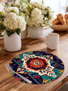 4 piezas/6 piezas Manteles individuales redondos bohemios, decoración del hogar estilo bohemio, material similar al lino, suministros para fiestas interiores/exteriores con tema bohemio, decoración para el hogar y eventos. Adecuado para la decoración de la cocina del hogar y la decoración de fiestas. - Multicolor - Ver 4