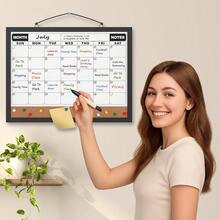 Monthly Calendar Dry Erase Board 16x12 Inch, Double-Sided Whiteboard And Corkboard Combo With Black MDF Frame, Wall Mounted Planner With Markers, Magnets, Push Pins, Eraser - 黑木框 - 查看 7