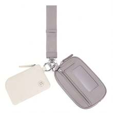 POIUGOYA Keychain Wristlet Wallet, Zip Around Dual Pouch Wristlet Portable, Nylon Secure Coin Purse Small Wallet With Key Ring, Fashion Women's Cute Wallet With RFID, Identification Window - Beige&Cappuccino - 查看 8