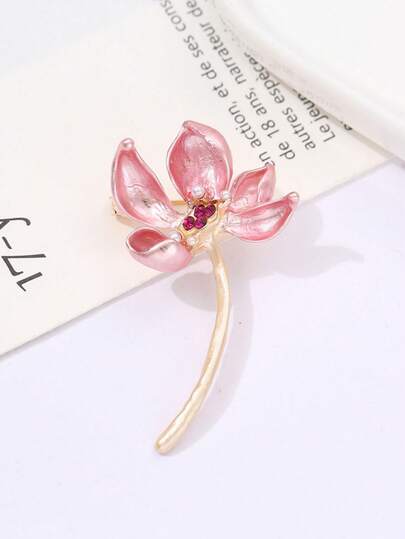 1pc Elegant Pink Lotus Flower Brooch, Suitable For Women's Dresses And Suits, Accessory Pin, Mother's Day & Valentine's Day Gift