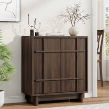 GIKPAL Sideboard Buffet Cabinet With Storage, 31" Mid Century Storage Cabinet With Lines Panel Doors, Adjustable Shelf For Kitchen Dining Room, Wood Accent Cabinet For Living Room, Walnut - 1個核桃 - 查看 2