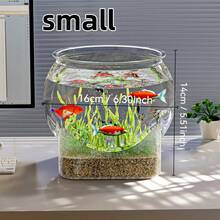 1pc Sturdy Transparent Round Fish Tank, Unbreakable & Anti-Tipping Desktop Aquarium Suitable For Turtles And Small Fish, Natural Stone Design, Multifunctional Indoor/Outdoor Decorative Fish Tank