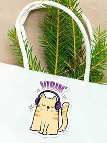 4/1 Piece Interesting Headphone Cat "VIBIN" Sticker - Fashionable And Fun Stickers Suitable For Laptops, Phones, And Water Bottles. The Perfect Gift For Cat Lovers And Music Enthusiasts! - Multicolor - View 8
