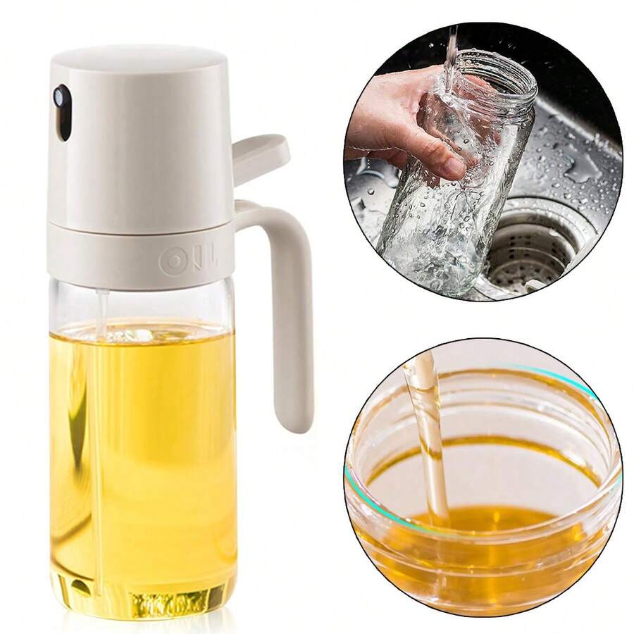 2-In-1 Oil Sprayer/Pourer-Non-Stick Lead-Free Glass 250ml Auto-Open/Fat Loss - White - View 1