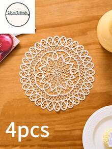 1/2/4/6件装金色波浪蕾丝刺绣圆形餐垫,波西米亚镂空设计,厨房装饰,餐桌垫,防滑杯垫/碗垫/盘子垫,适用于节日、派对、生日、婚礼、晚宴、办公室、咖啡桌、家居装饰,四季皆宜 - 金色 - 查看 12